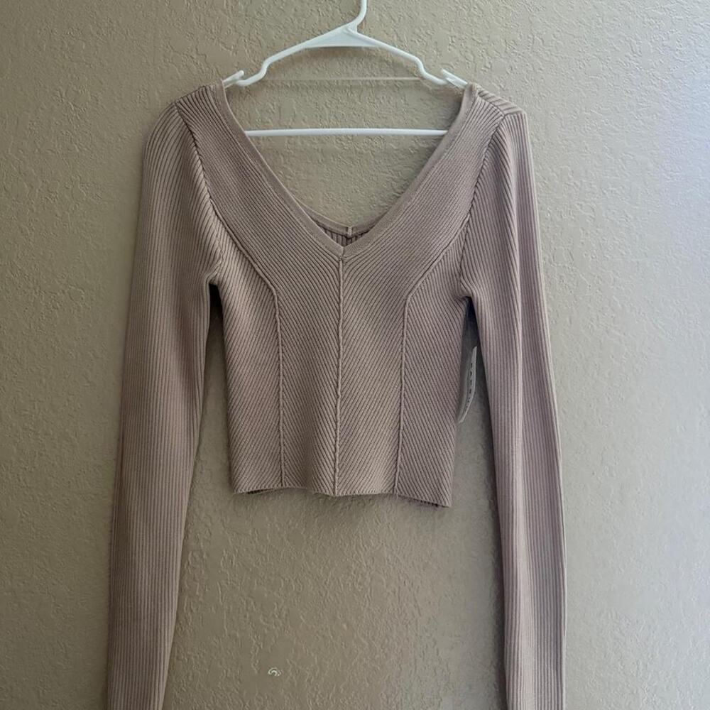 Ribbed knit crop top long sleeve